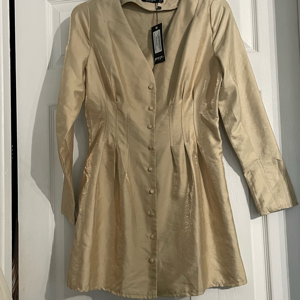NWT Nasty Gal Gold Button-Up Dress, size 2
